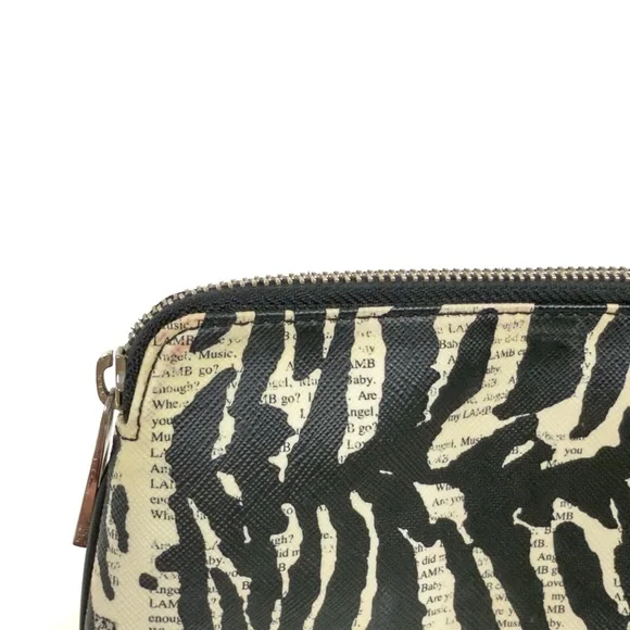 L.A.M.B. Gwen Stefani Black & White Zebra Newspaper Print Top Zip Cosmetic Bag - Picture 4 of 7